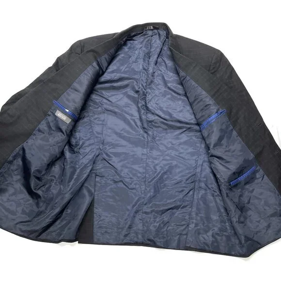 Kenneth Cole Reaction Wool Blazer Suit Jacket Coat 46 R‎ Dark Navy Blue Check - Picture 4 of 8